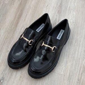 Steve Madden Black Loafers with Gold Detail
